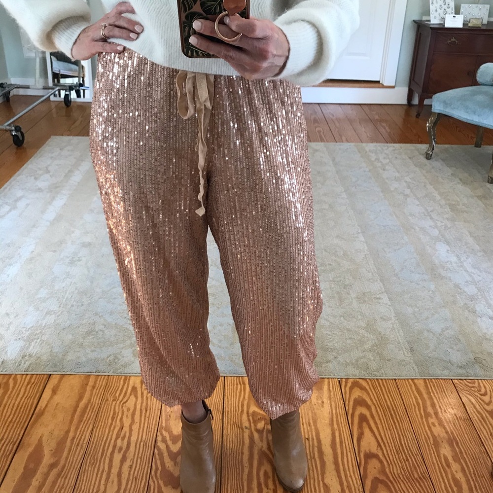 Rose gold sequin joggers size small
